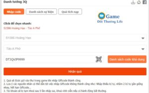 Anh em nhập chính xác Code Game vào đây và chọn nhận quà