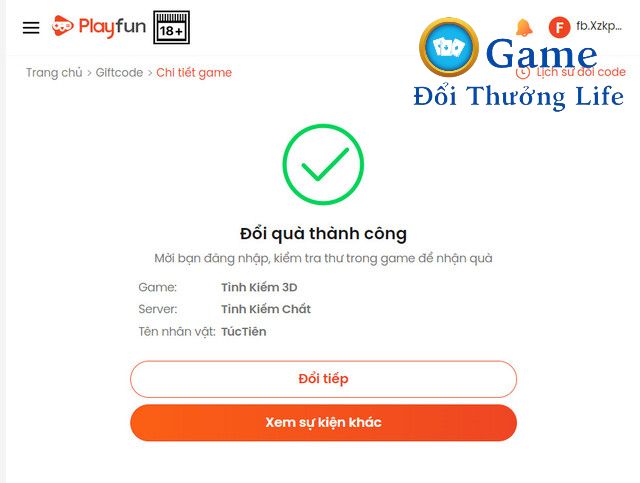 Khi màn hình hiện lên như ảnh, người chơi đã đổi code thành công