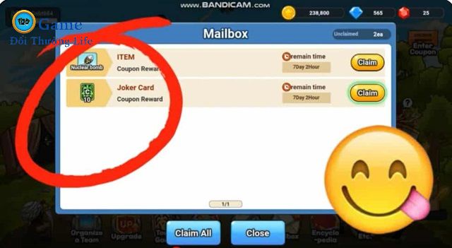 Tại hòm thư, người chơi nhấn Claim All để hoàn tất thao tác
