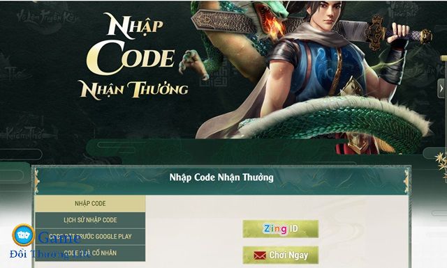 Tại mục Nhập Code, người chơi chọn hình thức đăng nhập phù hợp